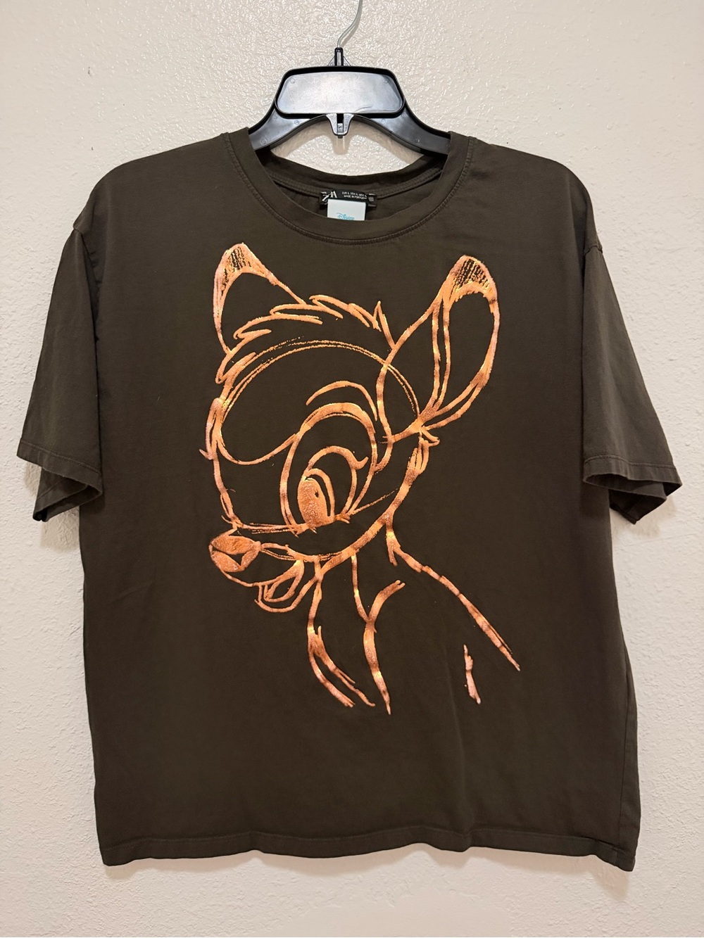 Zara x Disney Bambi Metallic Copper Foil Graphic Tee T-Shirt - Size L